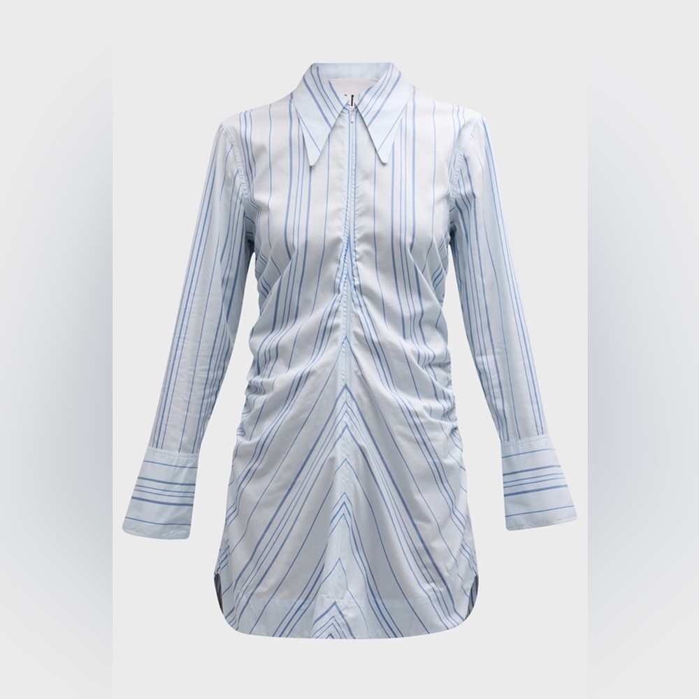 GANNI Striped Twill Fitted Zip-Front Tunic Dress - Picture 2 of 9
